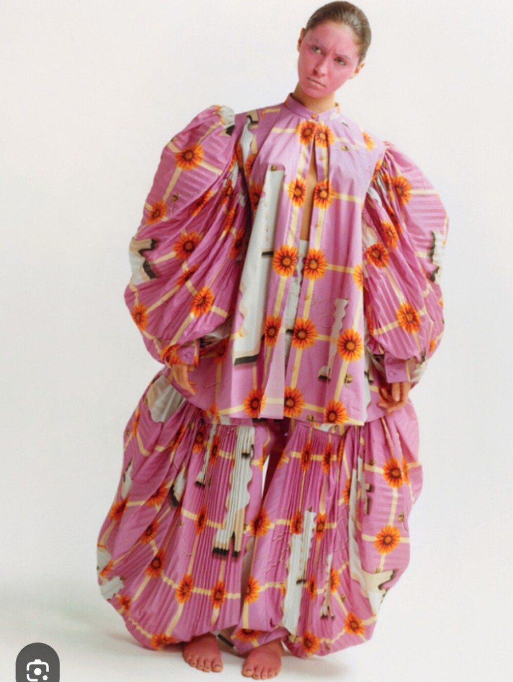 ICONIC PINK PLEATED VOLUMINOUS COTTON SLEEVE MINI DRESS FROM LOEWE SP2021 SZ36IT - Picture 8 of 12